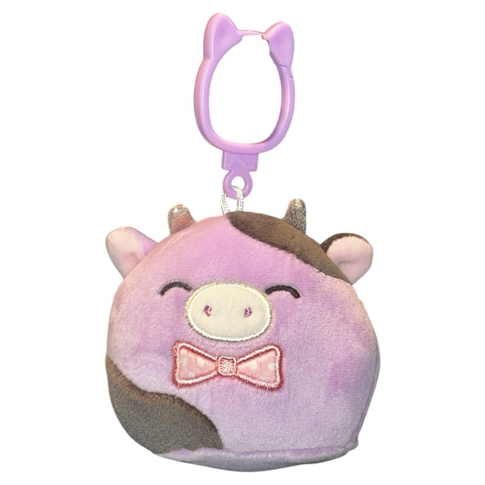 Squishmallow‎ Alexie Purple Cow w/ bow tie & closed eyes Clip S3